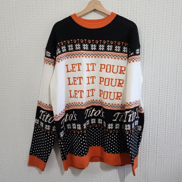 Tito's Vodka Let It Pour Ugly Christmas Sweater Orange Black White Size XXL Men - Picture 1 of 12